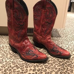 Justin red leather cowboy boots Sz 8!